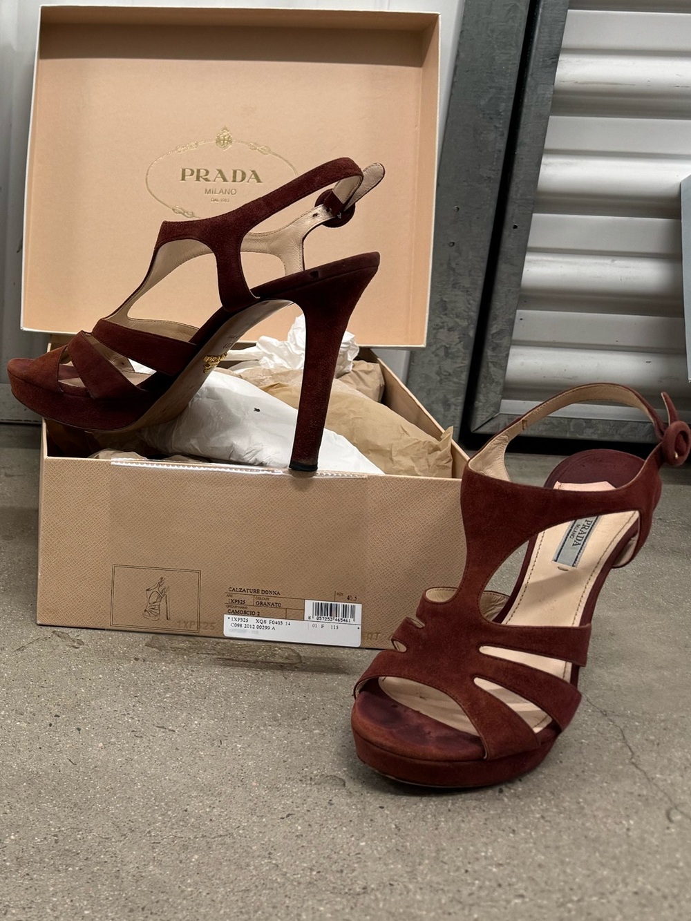 Prada Burgundy Suede Strappy High Heel Sandals - Picture 4 of 4
